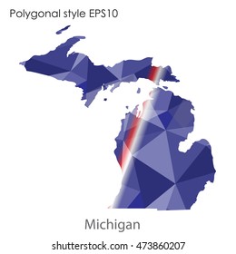Michigan state map in geometric polygonal,mosaic style.Abstract gems triangle,modern design background. Vector illustration EPS10