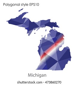 Michigan state map in geometric polygonal,mosaic style.Abstract gems triangle,modern design background. Vector illustration EPS10