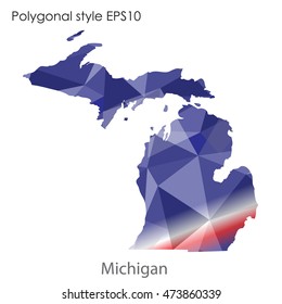 Michigan state map in geometric polygonal,mosaic style.Abstract gems triangle,modern design background. Vector illustration EPS10