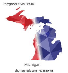 Michigan state map in geometric polygonal,mosaic style.Abstract gems triangle,modern design background. Vector illustration EPS10