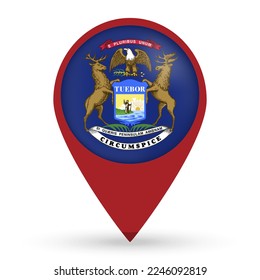 Michigan state map pointer with shadow on white background. Vector illustration.