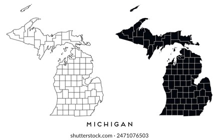 Michigan state map of regions districts vector black on white and outline	