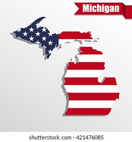 Michigan  State map with US flag inside and ribbon