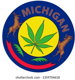 Michigan State Marijuana Logo, Rubber Round Stamp, Badge, Icon, Weed, Cannabis