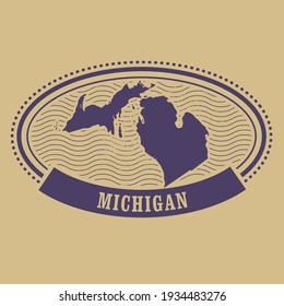 Michigan-Staatsstempel mit Kartensilhouette, Vektorgrafik 