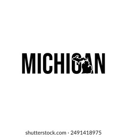 michigan state symbol, map icon with vector silhouette of michigan