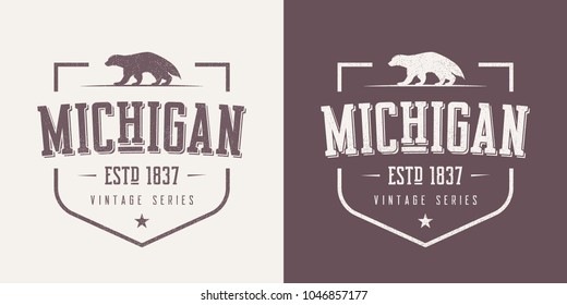 Michigan state textured vintage vector t-shirt and apparel design, typography, print, logo, poster. Global swatches.