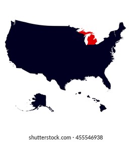 Michigan State in the United States map