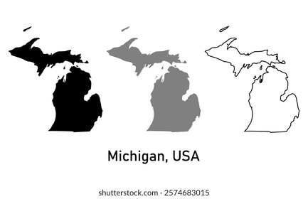 michigan state, USA map in outline style, black color , gray color