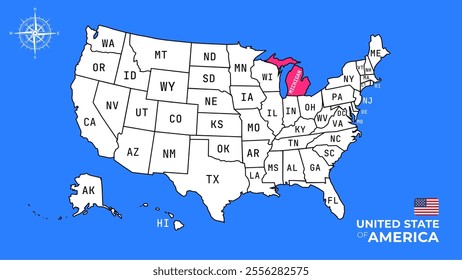 Michigan State, USA, vector map isolated on United states map.