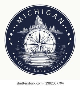 Michigan. Tattoo And T-shirt Design. Welcome To Michigan (USA).  Great Lakes State Slogan. Travel Concept 