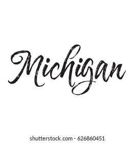 michigan, text design. Vector calligraphy. Typography poster. Usable as background.