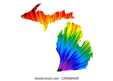 Michigan (United States of America, USA, U.S., US) - map is designed rainbow abstract colorful pattern, State of Michigan map made of color explosion,