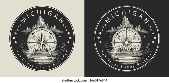 Michigan. United States of America (USA). Great Lakes State slogan. Travel and tourism concept. Template for clothes, t-shirt design. Vector illustration 