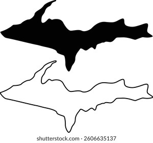 Michigan Upper Peninsula Map Silhouette Flat and Outline Design