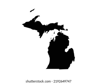 Michigan US Map. MI USA State Map. Black and White Michigander State Border Boundary Line Outline Geography Territory Shape Vector Illustration EPS Clipart