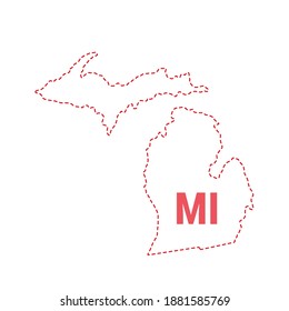 Michigan US state map outline dotted border. Vector illustration. Two-letter state abbreviation.