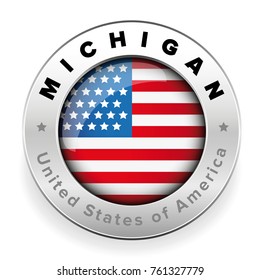 Michigan Usa flag badge button vector