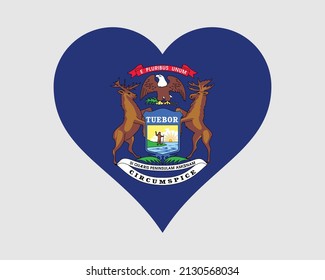 Michigan USA Heart Flag. MI US Love Shape State Flag. The Great Lake State United States of America Banner Icon Sign Symbol Clipart. EPS Vector Illustration.