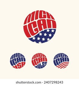 Michigan USA patriotic sticker or button set. Vector illustration for travel stickers, political badges, marketing.
