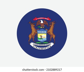 Michigan USA Round State Flag. MI, US Circle Flag. State of Michigan, United States of America Circular Shape Button Banner. EPS Vector Illustration.