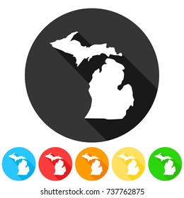 Michigan USA Symbol Icon Round Flat Vector Art Design Color Set