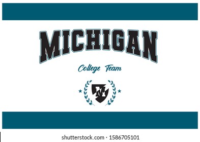 Michigan varsity typography with emblem print for apparel