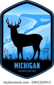 	
Michigan vector label with White-Tailed Deer in Sleeping Bear Dunes National Lakeshore