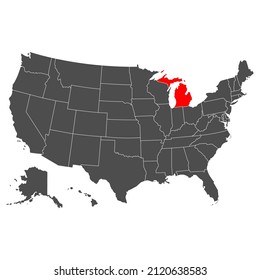 Michigan vector map. High detailed illustration. Country of the United States of America. Flat style. Vector illustration