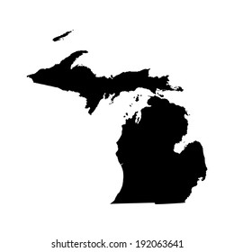 Michigan vector map silhouette illustration isolated on white background. High detailed. United state of America country. Michigan map silhouette.