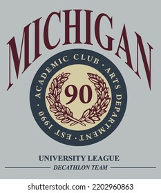 Michigan vector slogan print varsity university academic club department typography design