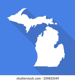 Michigan white state map,border flat simple style with long shadow.