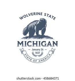 Michigan Wolverine State, stylized emblem of the state of America, Wolverine, blue color