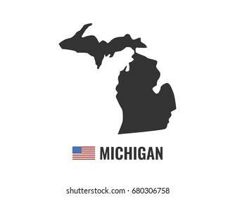 Michihan map isolated on white background silhouette. Michihan USA state. American flag. Vector illustration.