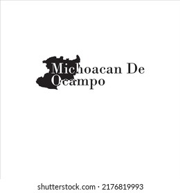 Mapa de Michoacan De Ocampo y diseño de letras negras sobre fondo blanco