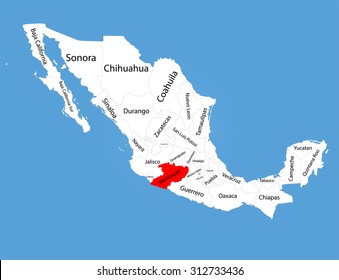 Michoacan, Mexico, vector map silhouette isolated on Mexico map. Editable blank vector map of Mexico. 