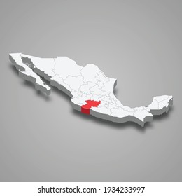 Ubicación de la región de Michoacán en México 3d mapa isométrico