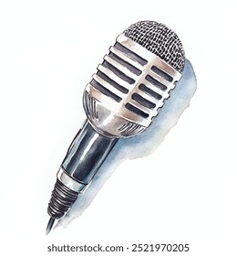 Michrophone watercolor clipart isolated white background 