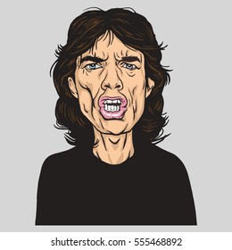 Mick Jagger Vector Portrait Illustration Caricature. January 14, 2017