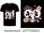 Mickey  Minnie Kissing T-Shirt Design Retro Love Theme with Classic Disney Style