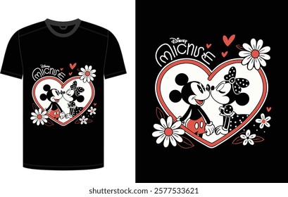 Mickey  Minnie Kissing T-Shirt Design Retro Love Theme with Classic Disney Style