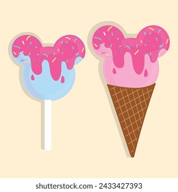 Mickey Mouse Face Shape Ice Cream and Lollipop