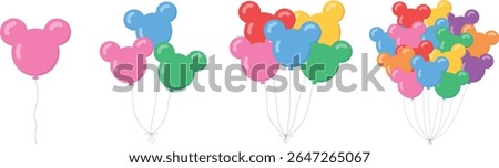Mickey Mouse Shape Colorful Balloons Flat Vector Set for Kids Party and Celebration Decoration