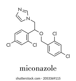 Miconazole antifungal drug molecule. Skeletal formula.