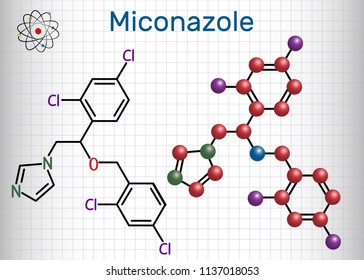 Miconazole molecule. Sheet of paper in a cage. Structural chemical formula. Vector illustration

