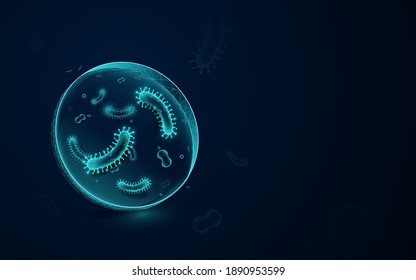 Micro bacteria are grown on an agar plate. Abstract biological background. Low poly model design. Vector illustration