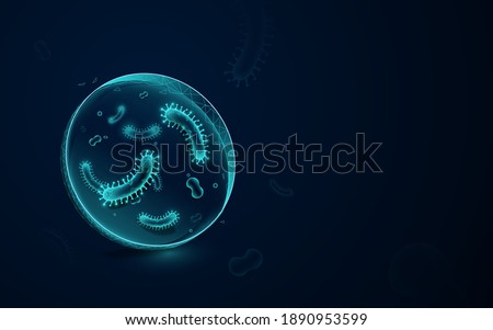 Micro bacteria are grown on an agar plate. Abstract biological background. Low poly model design. Vector illustration