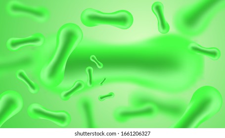 Micro bacterium and therapeutic bacteria organisms. Microscopic salmonella, lactobacillus or acidophilus organism. Bright green. Realistic style. Medical, healthcare and scientific concept.