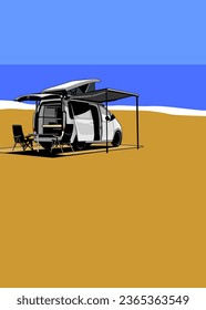 micro campervan illustration vector design