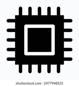 Micro Chip, Computer Chip Icon, Isolated Silhouette Vector Icon.